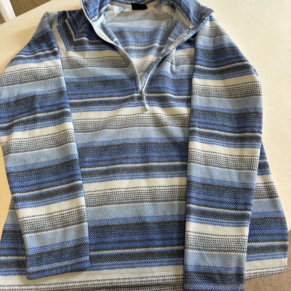 Eddie Bauer Blue and Gray Striped Fleece Pullover